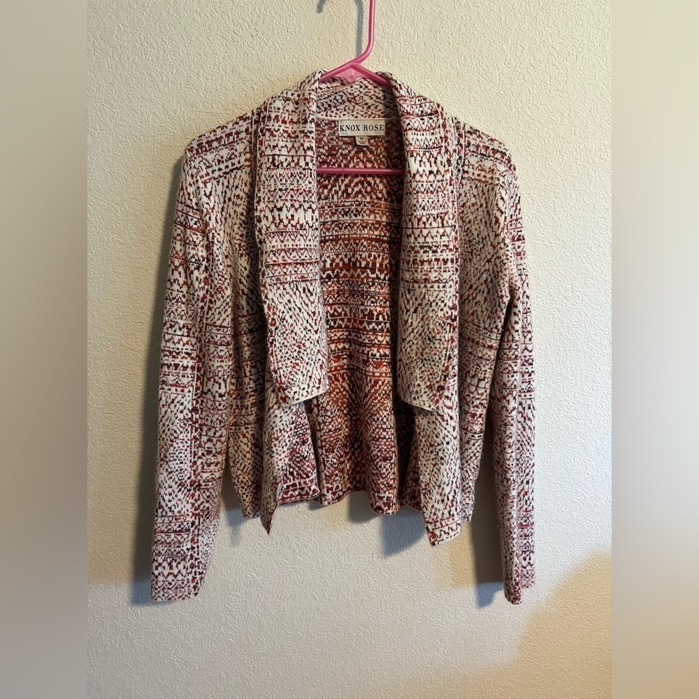 Knox Rose Women's Patterned Cardigan in Red and Cream